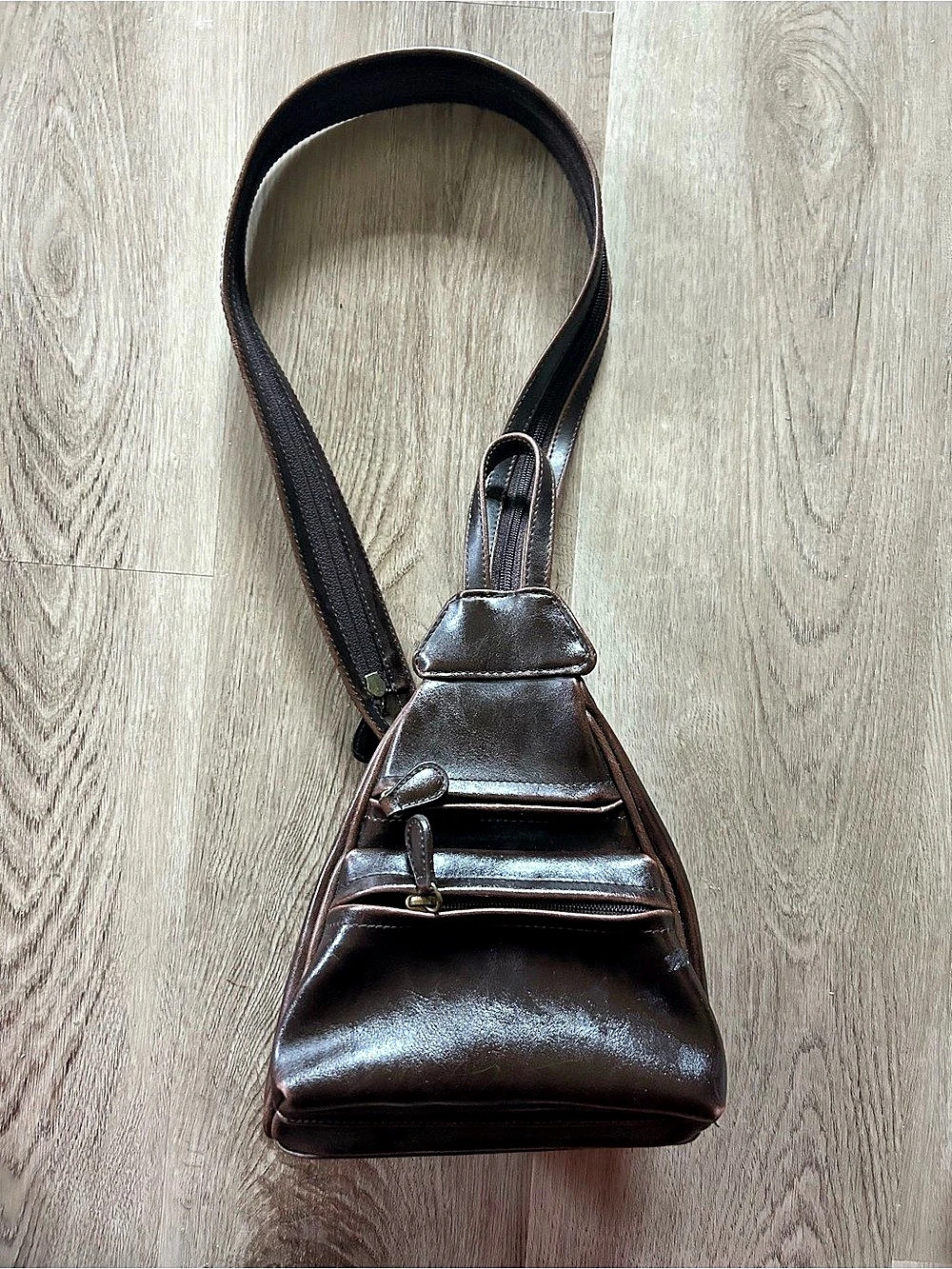Vintage Liz Claiborne VILLAGER Dark Brown Leather Mini Bag with Zip Straps